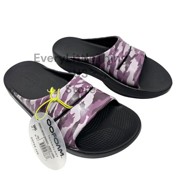 NEW Oofos Ooahh Slide Sandals Womens 6 Limited Edition Purple Camo Recovery - Picture 1 of 6